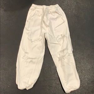 White Distressed Denim Joggers